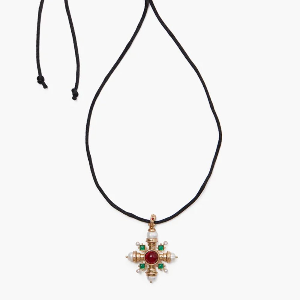 WeWoreWhat "Vintage" Gold Jewel Pendant Necklace On Black Cord